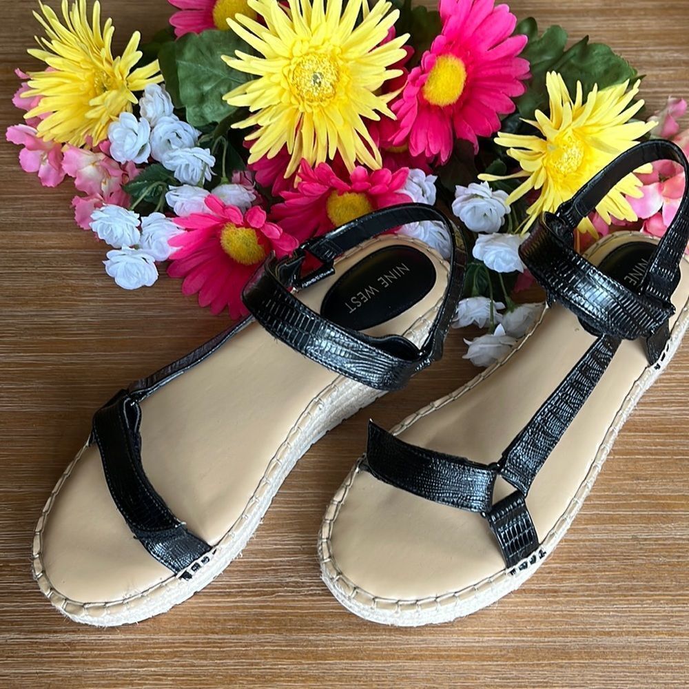 Nine West Gaduex Women’s Espadrille Wedge  Sandals Size 9.5 Black